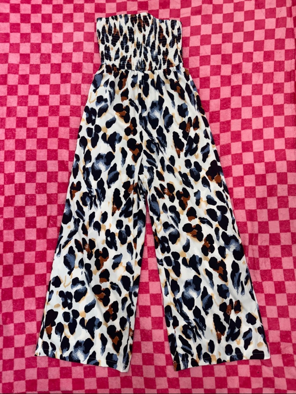 Wide Leg Leopard Print Pants - White/Black/Brown